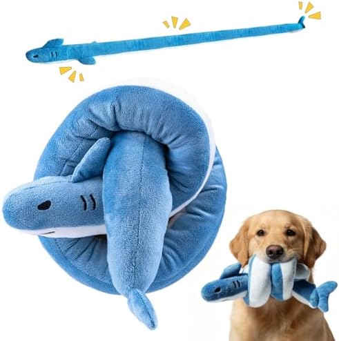 Puffluv Long Squeaky Dog Toys,Soft Crinkle Chew Plush Animal Shape to Reduce Boredom Keep Doggie Busy,Cute Pet Interactive for Puppies &Adult Dog-Shark