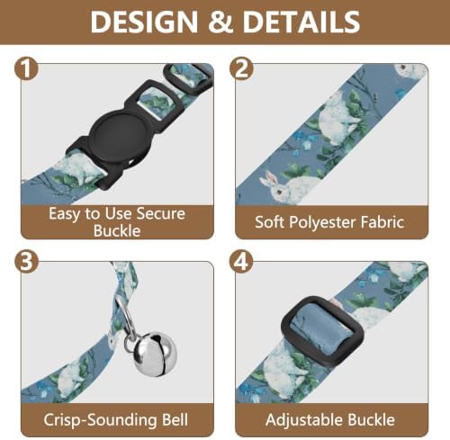 Blue Flower Rabbit Collar for Puppy, 2 Pack Cat Collar Breakaway with Bell