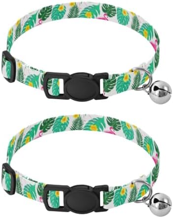 2 Pack Cat Collars Pink Flamingos Bell Collar for Small Dogs, Adjustable Length 10.6" to 17.1"