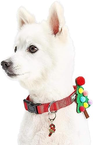 Blueberry Pet Christmas Accessory Set of Collar Slide Hair Clip and Pendant for Dogs & Cats, Christmas Tree Decor and Candy Cane Tag, Polyester and Felt