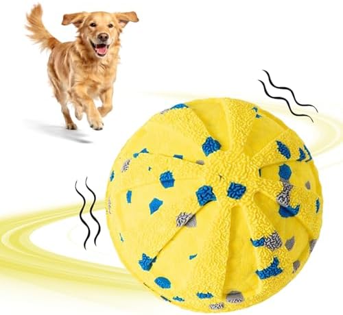 Interactive Dog Ball Toy for Medium Large Dogs, Durable E-TPU Bouncing Ball with Rechargeable Battery, Waterproof for Outdoor Play, Keeps Dogs Engaged (Yellow)