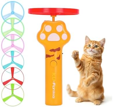 Cat Chase Fetch Toy Rechargeable Disc Launcher with 6 Fly Spinners