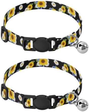 Sunflowers Black Dog Collar 2 Pack Collars for Puppies Adjustable 10.6 to 17.1 Inches