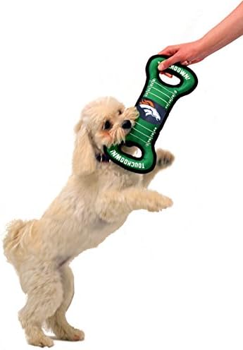 NFL Football Field DOG TOY with Squeaker. - DENVER BRONCOS - For Tug, Toss, and Fetch. - Tough & Durable PET TOY