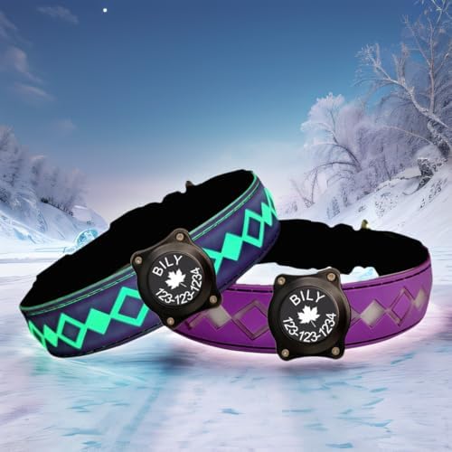 Personalized Flashing Night Dog Collar with Waterproof airtag Holder for Black Dog Night Walking (Purple, XL(19.7-23.6"))