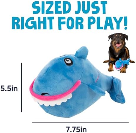 goDog Action Plush Shark Animated Squeaky Dog Toy with Chew Guard Technology, Durable Fabric and Wiggling Tail & Squeaker for Active Play, Blue, One Size