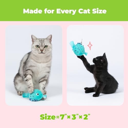 Best Pet Supplies Catify Interactive Cat Toy with Catnip - Fluffy Fish Set