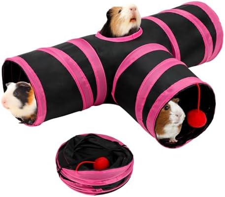 Rypet Guinea Pig Tunnel Hideout 3-Way Collapsible Pet Tubes, Red Black