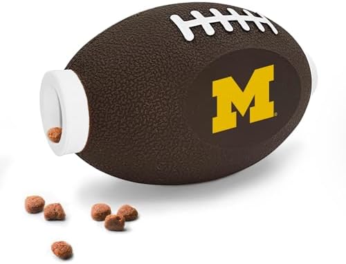 Pets First NCAA Michigan Wolverines Football Treat Dispensing Toy for Dogs and Cats, Rubber Ball Pet Toy, Interactive Fun Doggie Treat Toy, Natural Rubber Feeding Toy (MI-3622)