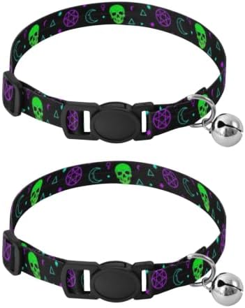 Neon Green Skulls Easy to Clean Kitten Collars 2 Pack Lightweight Pet Collar for Cats and Dogs