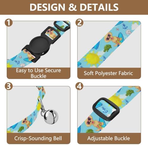 2 Pack Kitten Collars Cute Golden Puppies Breakaway Cat Collars with Bell, Adjustable Length 10.6" to 17.1"