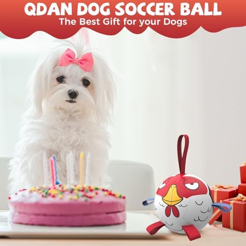 QDAN Small Puppy Dog Soccer Ball with Straps, Durable Herding Toys, 5 Inch