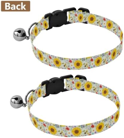 2 Pack Dog Collar Sunflowers Polka Dots Kitten Collar with Bell, Adjustable 10.6 to 17.1 Inches