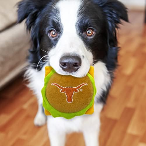 Pets First NCAA Texas Longhorns Cheese Burger Plush Dog & CAT Squeak Toy - Cutest Stadium HAMBERGER Snack Plush Toy for Dogs & Cats with Inner Squeaker & Beautiful Football/Basketball Team Name/Logo