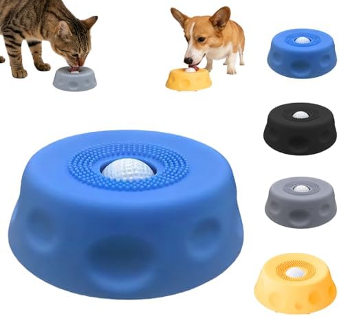 Dog Lick Bowl with Ball,Lick Ball Bowl for Dogs,Dog Licking Bowl with Rolling Ball,Slow Feeder Ball Bowl to Slow Pet Eating,Rolling Ball Dog Bowl Give Pet More Time to Enjoy Eating. (Blue)