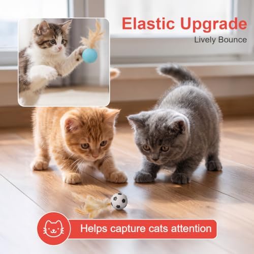 6 Pcs Bouncy Ball Cat Toy,Rubber Cat Bouncy Ball with Tail