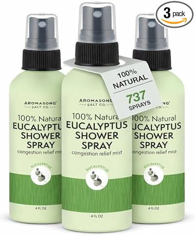 Aromasong Eucalyptus Shower Spray Aromatherapy – 100% Natural Eucalyptus Spray for Shower – Made in USA, Pure Essential Oil Mist for Sinus Relief & Spa-Like Steam, 4 fl oz 3 Pack