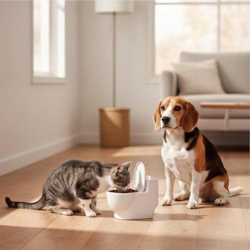Toilet Pet Water Dispenser for Cat and Dog, Small White Funny Water and Food Bowl