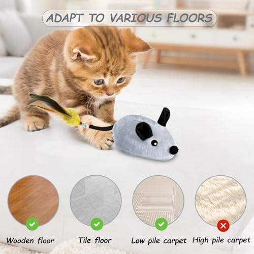 Interactive Mouse Cat Toy, Automatic Moving Fake Rat Mouse Cat Toy, Realistic Rechargeable Dog Mouse Toy with Sound & Feather & Bell, Prank Joke Scary Trick Rats for Cats Dogs