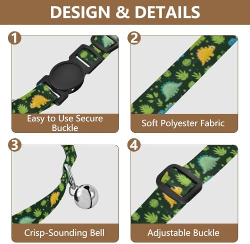 2 Pack Cat Collar Cute Cartoon Dinosaurs Dog Collar with Bell, Adjustable Length 10.6" to 17.1"
