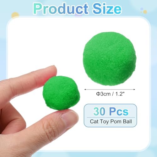 Cat Toy Pom Ball, Interactive Cat Ball Toys Fuzzy Pompoms (Plush, 1.2Inch, 30Pcs, Fruit Green) for Kittens Pet Enrichment Training Play Indoor
