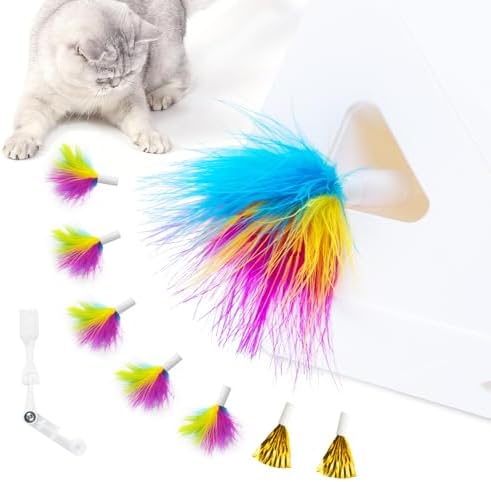 Migipaws Upgrade Rainbow Feather Replacement for Automatic MigiBox Cat Toy, 6pcs Rainbow Feather + 2pcs Free Mylar Refills