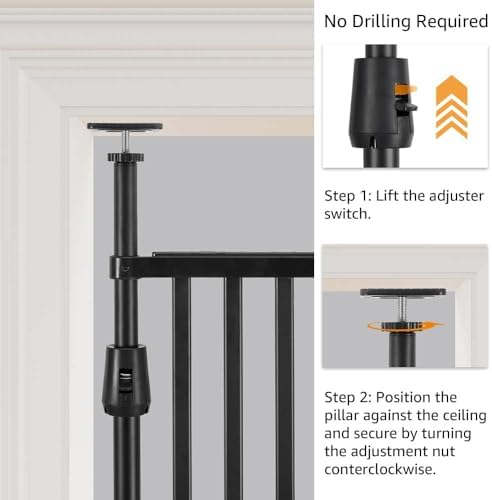 unipaws 75" High Extra Tall Cat Safety Gate for Narrow Space, No Drilling | Fit for 21"-34" Wide and 75"-98" Height Opening, Auto Closing, Suitable for Doorway Hallway Stairs, Indoor Use, Black