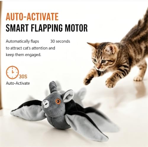 Flying Bat Dog Toy, Flying Bat Toy for Cats, NoFlying, Flapping Bird Interactive Cat Toy, Cute Flapping Wings Electric Teasing Cat/Dog Toy, Interactive Chirping Bird Toys with Flappingwings (1)