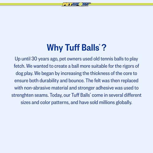 PetSport Jr Yellow Tuff Ball - Small Tennis Balls for Dogs, Puppy Chew Toy for Aggressive Chewers, Fetching, Natural Rubber, Certified Non-Toxic - 1.8 Inch Each, (Pack of 6)