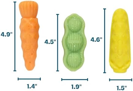 Flex-Force Veggie Chew Dog Toys, Multi-Textured & Floats, Multiple Scents for Sensory Play, Moderate Chewers, Teething Puppies and Small Breeds up to 25 lbs, 3-Pack, 4.9"