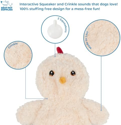 Best Pet Supplies Interactive Squeaky Dog Toy - Baby Chicken, Cream | Stuffing Free Body, Soft, Squeaks & Crinkles, No Mess, Perfect for Moderate Chewers, Toss and Fetch Play