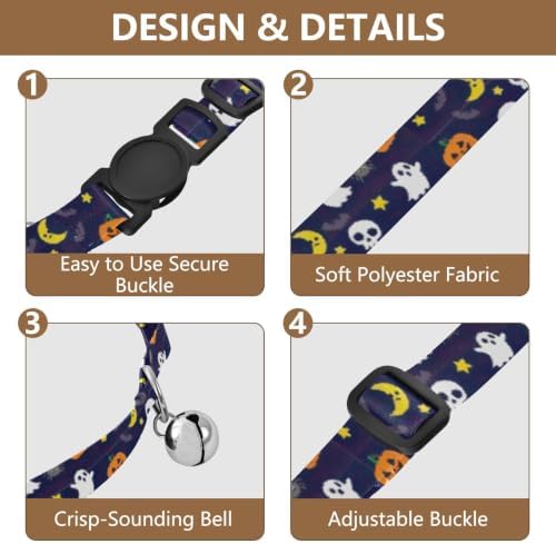Cute Halloween Skulls Kitten Collars 2 Pack Dog Collars for Small Dogs Adjustable 10.6 to 17.1 Inches