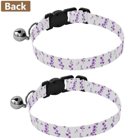 Purple Flowers Leaf Bell Collar for Small Dogs 2 Pack Kitten Collars Adjustable Length 10.6" to 17.1"