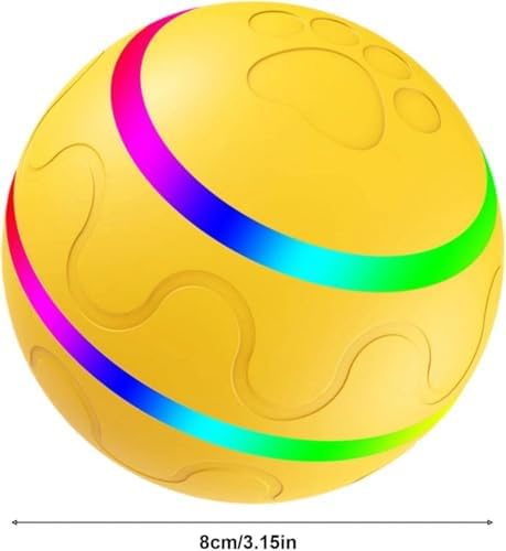 Interactive Pet Ball Toy with Remote Paw Controller, Yellow, Electronic Dog/Cat Entertainment, Self-Rolling, USB Rechargeable, LED Light-Up Pet Toy for Dogs & Puppies.