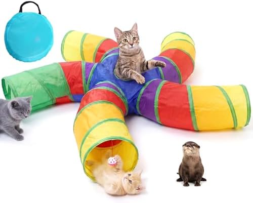 Bemodst S-Type Cat Tunnel, 2 Way/3 Way/4 Way/5 Way Collapsible S-Shape Small Animal Tubes Kitty Tunnels Interactive Maze House Toy with Storage Bag for Kitten Puppy Rabbit Guinea Pig (Rainbow-5 Way)