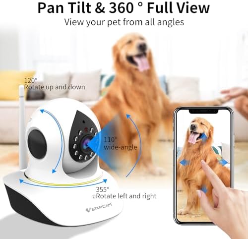 VSTARCAM Pet Camera with Laser, 3MP 2.4GHz WiFi Interactive Dog & Cat Laser Toy with Night Vision, Motion Detection Alerts, APP Remote Control Indoor Security Camera for Pet Monitoring