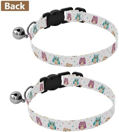 Cute Colorful Owls Metal Bell Included Puppy Collar 2 Pack Lightweight Small Dog Collar