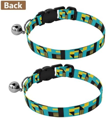 Geometric Stripes Turquoise Blue Kitten Collar with Bell 2 Pack Puppy Collar Adjustable Length 10.6" to 17.1"