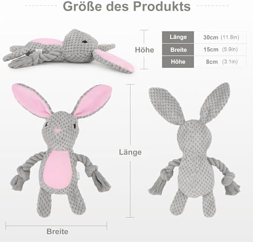 Dog Toys, Dog Squeaker Toys with Crinkle Paper (Gray Rabbit)