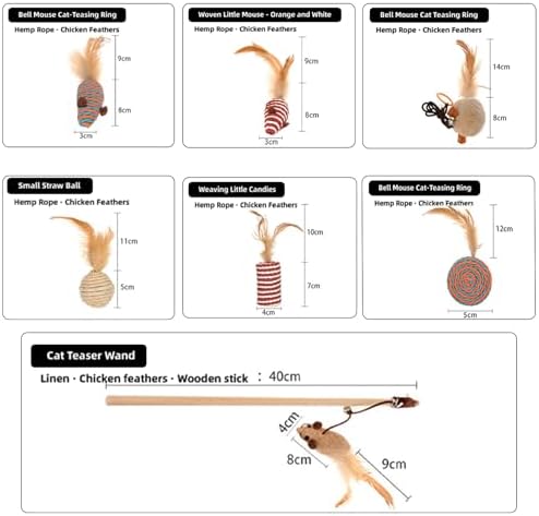 Cats Wand Toy Cat Teaser Toy Stretchy Rope Mouse Shape with Bell Feather Cat Self-Help Relief Toys Bite and Wear Resistant Pet Interactive Toy Suitable for Kittens Adult Cats Households