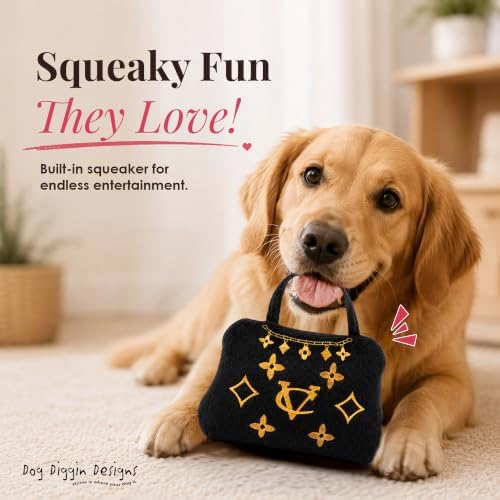 Dog Diggin Designs Chewy Vuiton Crown of Gold Plush Dog Toy | Luxury-Inspired Parody Royal Crown with Squeaker, Soft Plush Statement Dog Toy – Fashion-Forward Play