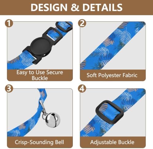 Tropical Leaf Flowers Puppy Collar with Bell 2 Pack Dog Collar Adjustable 10.6 to 17.1 Inches