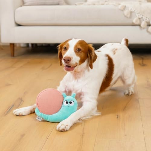 Outward Hound Coated Critterz Dog Toy – Plush & Molded Texture, Squeaky Fetch, Small & Medium Dogs, Snail, 8.7"