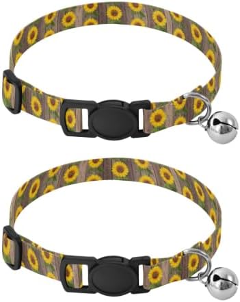 Sunflowers Green Leaf Rustic Pet Collars 2 Pack Dog Collars for Small Dogs Adjustable 10.6 to 17.1 Inches