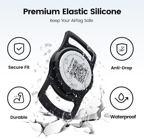for AirTag Dog Collar Holder, Waterproof Smart QR Code Holder for Cats and Dogs, for AirTag Protective Cases - Scan Alert, Instant Location, Pet Online Profile, Contacts Info (1 Pack, Black)
