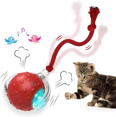 PetScope Interactive pet Toy for Indoor use with Motion Activated, Rechargeable, LED,Bird Sound Effects- Red