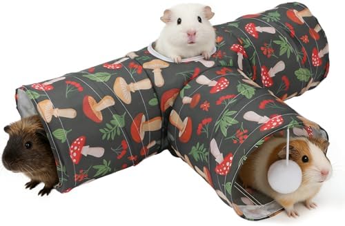 Rypet Guinea Pig Tunnel Hideout 3-Way Collapsible Small Pet Tubes, Mashroom
