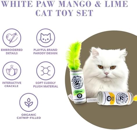 Haute Diggity Kitty White Paw Mango + Lime Cans Set, Soft Plush Cat Toys