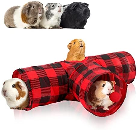 Rypet Guinea Pig Tunnel Hideout 3-Way Collapsible Small Pet Tubes, Red