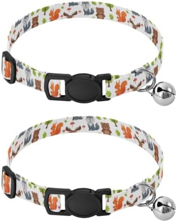 2 Pack Small Dog Collar Cute Woodland Animals Bears Cat Collar Breakaway with Bell, Adjustable 10.6 to 17.1 Inches